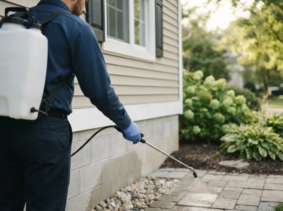 Pest control technician inspecting a home in Nashville, MI